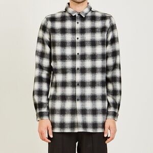 STAMPD LA Essential Plaid Buttondown Shirt Mens Medium Black and white